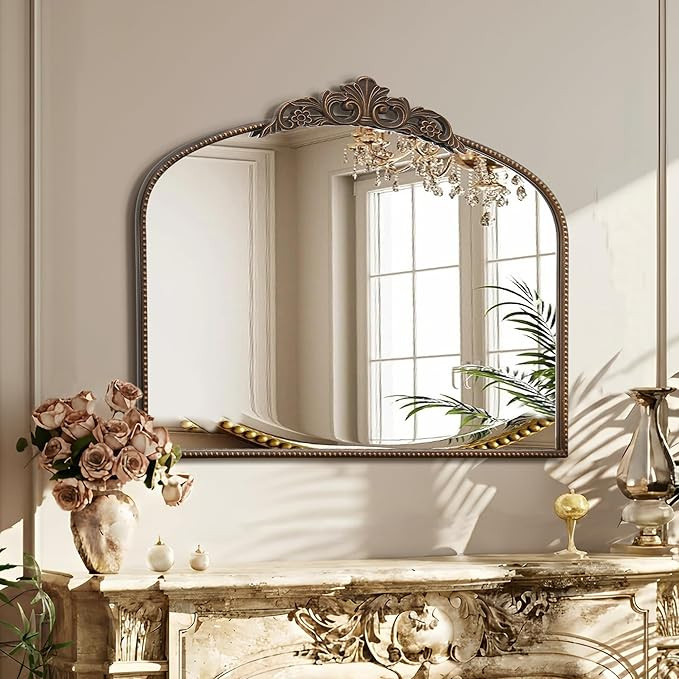 Micasso Bronze Vintage Arched Mirror: 29x36 in French Baroque Antique Wall Mounted Mirror - Tradi... | Amazon (US)