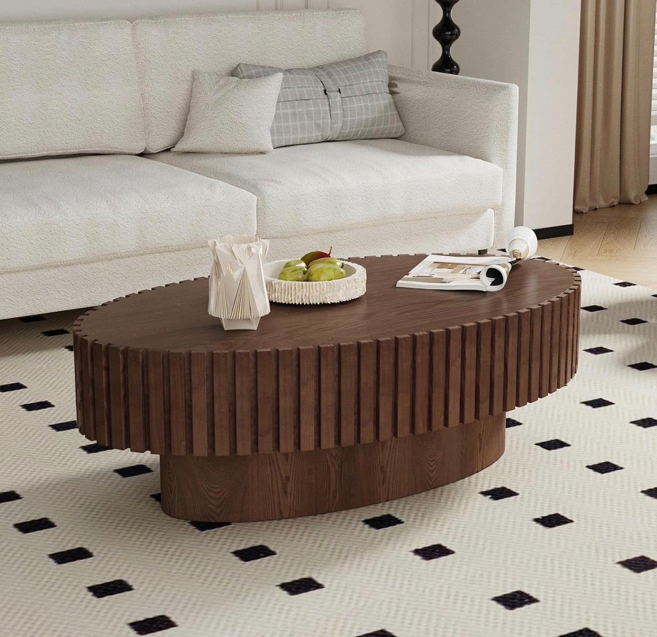 Oval Fluted Coffee Table Mid Century Modern Coffee Tables with Handcrafted Relief Ellipse Drum End Table Rustic Industrial Center Tables for Apartment Living Room (Brown Oval) #coffeetable #livingroomfurniture #homefurniture

#LTKHome