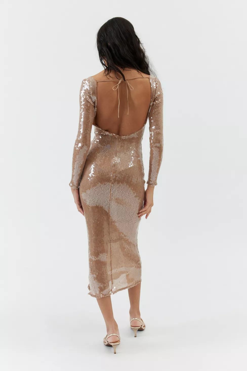 Bardot Verona Sequin Long Sleeve Midi Dress | Urban Outfitters (US and RoW)