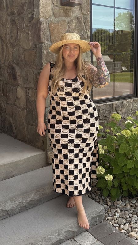 Checkered crochet dress perfect for a night out or over a cute swimsuit! Wearing size XL.

Midsize style, summer outfit, summer dress

#LTKSeasonal #LTKMidsize