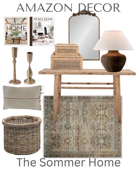 A pretty entryway completely from Amazon!  Fall decor, Entryway decor, farmhouse console table, baskets, candleholders, LED flameless candles, table lamp, pillows, mirror 

#LTKSeasonal #LTKhome #LTKsalealert