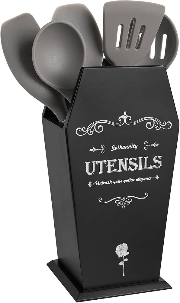 Gothic Coffin Utensil Holder - Large Stable Spooky Dark Aesthetic Kitchen Organizer, Wooden Black... | Amazon (US)