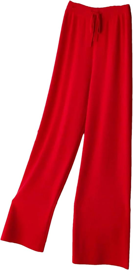 Women's Floor Length Wide Leg Pants Knit Loose Pants Lace Up Pantalones Loose Pants for Women | Amazon (US)