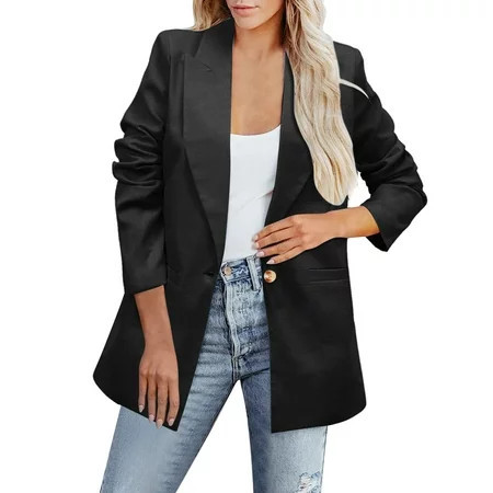 AOSFYTI Blazers for Womens Lightweight Blazers for Womens Summer Women s Casual Solid Long Sleeve Lapel Button Slim Work Office Fall Thin Blazer Jacket Women s Blazers Suit Jackets | Walmart (US)