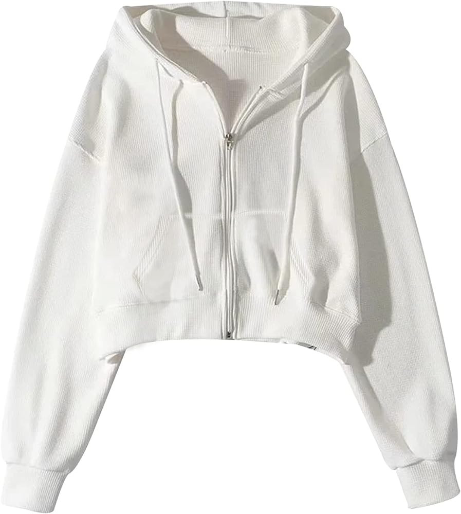 Yimoon Cropped Zip Up Hoodie for Women Waffle Knit Vintage cropped Sweatshirt Casual Long Sleeve ... | Amazon (US)