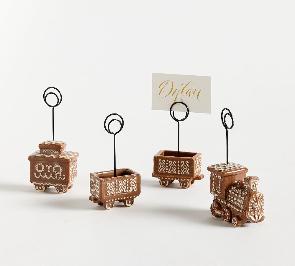 Gingerbread Stoneware Train Place Card Holders, Mixed Set of 4 - Brown | Pottery Barn (US)