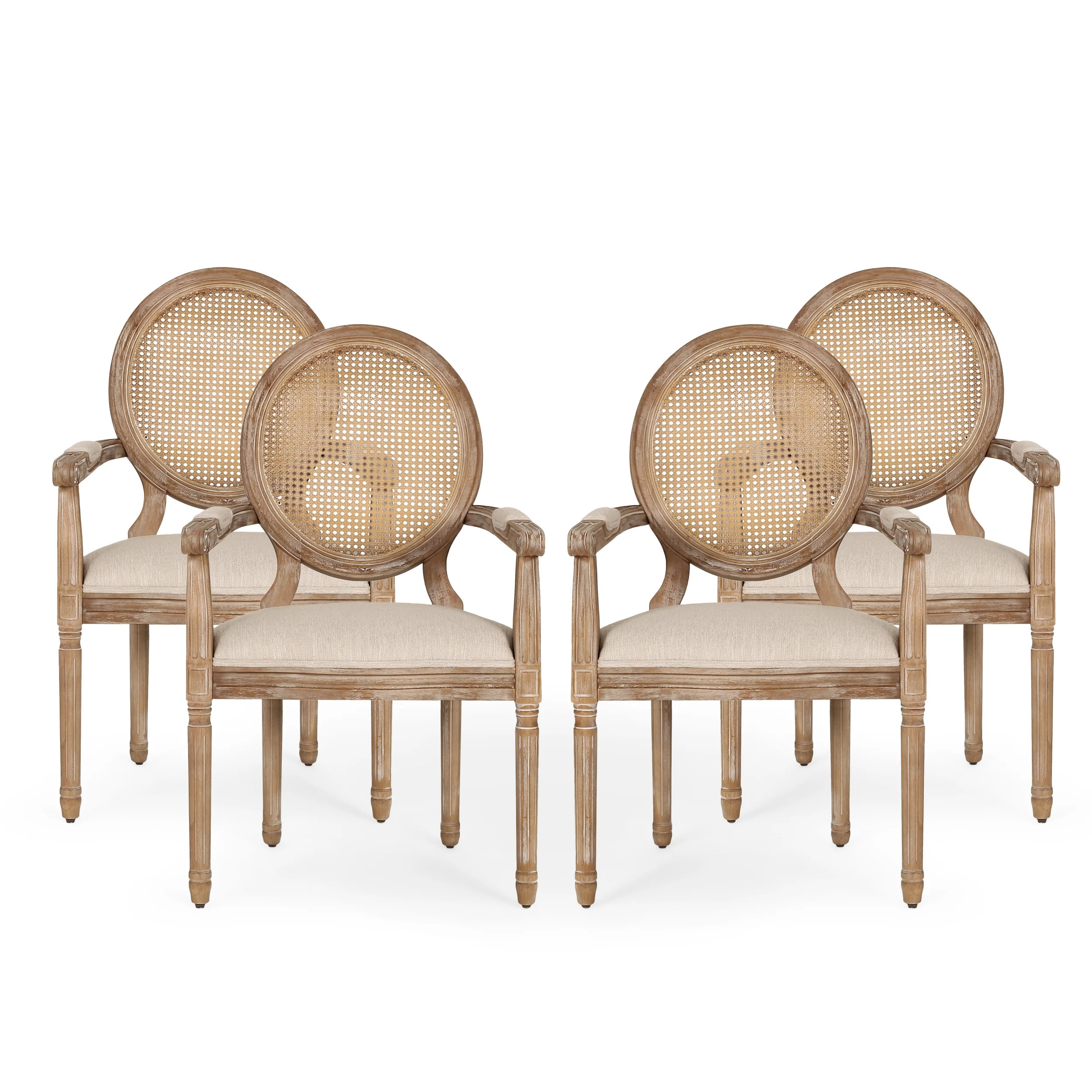 Aisenbrey French Country Wood and Cane Upholstered Dining Chair, Set of 4, Beige and Natural | Walmart (US)