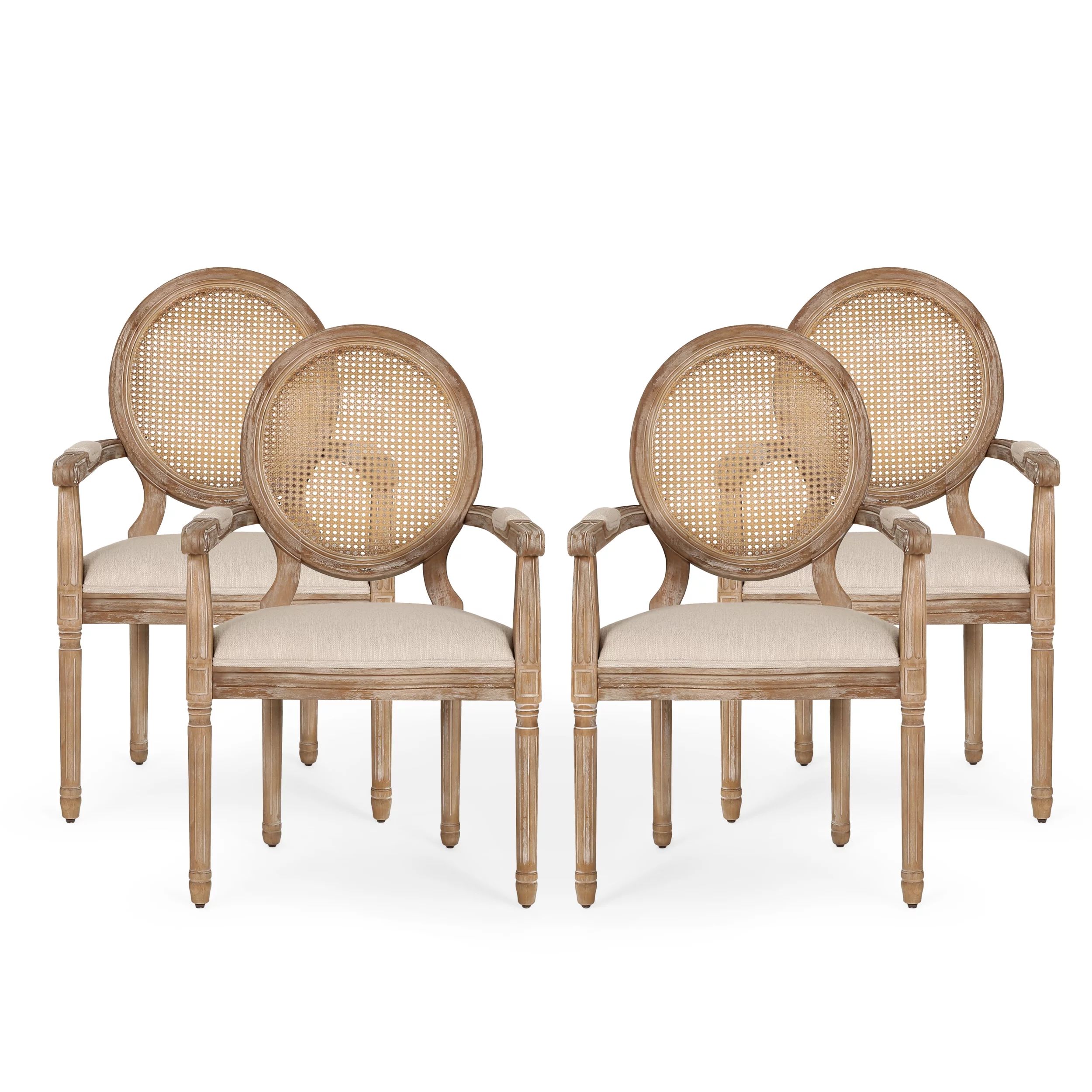 Aisenbrey French Country Wood and Cane Upholstered Dining Chair, Set of 4, Beige and Natural | Walmart (US)
