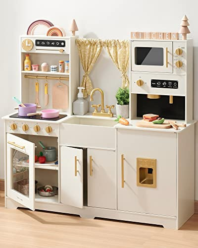 Tiny Land Play Kitchen for Kids, Toy Kitchen Set with Plenty of Play Features, New Modern Kids Wooden Play Kitchen Designed in Trendy Home Style with Curtains, Gift for Ages 3+ | Amazon (US)