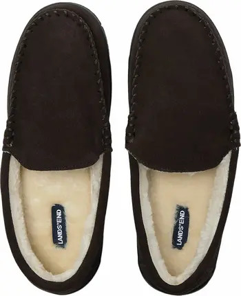 Lands' End Wide Width Fuzzy Lined Suede Moccasin Slippers | Nordstrom | Nordstrom