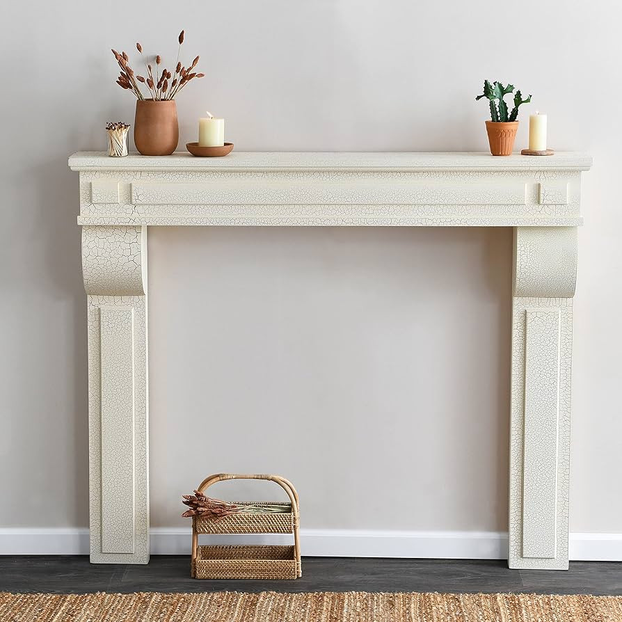 Creative Co-Op Lodge Fireplace Mantel, Distressed Cream | Amazon (US)