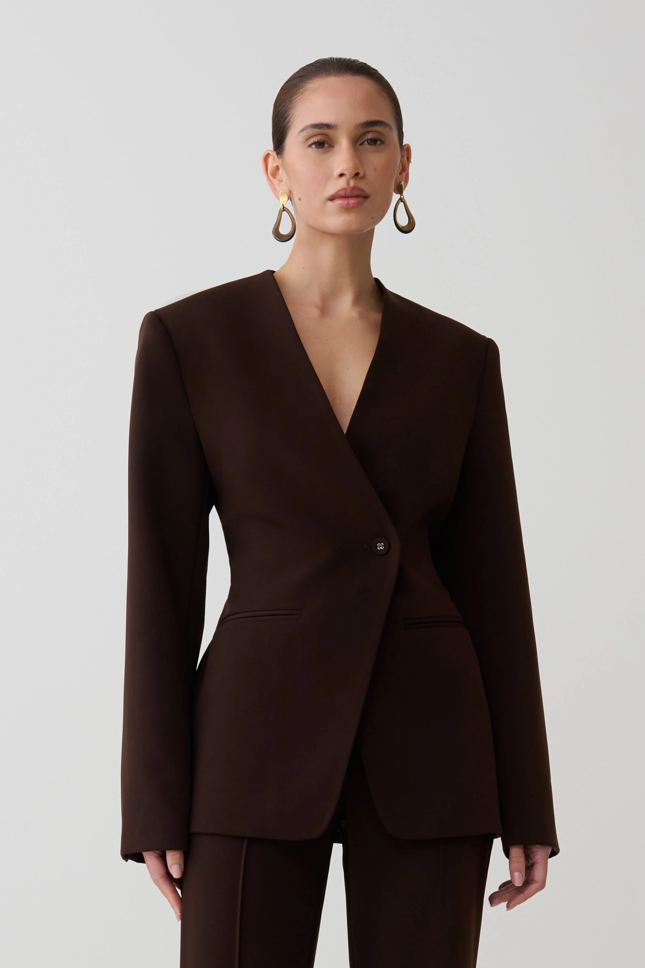 Darcie Drop Shoulder Suiting Blazer / Dark Chocolate | MESHKI | XS | MESHKI US