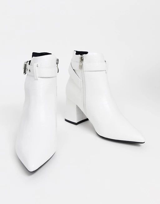 Simply Be extra wide fit strap heel ankle boot in white croc | ASOS US