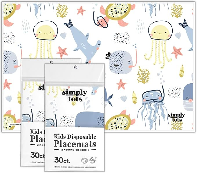 Disposable Placemats for Toddlers - 60 Pack Stick-On Disposable Placemats for Baby with Cute Prin... | Amazon (US)