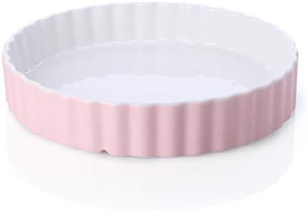 Sweese 515.108 Porcelain Tart Pan, 9.5 Inches Quiche Dish Baking Pan, Round, Pink | Amazon (US)