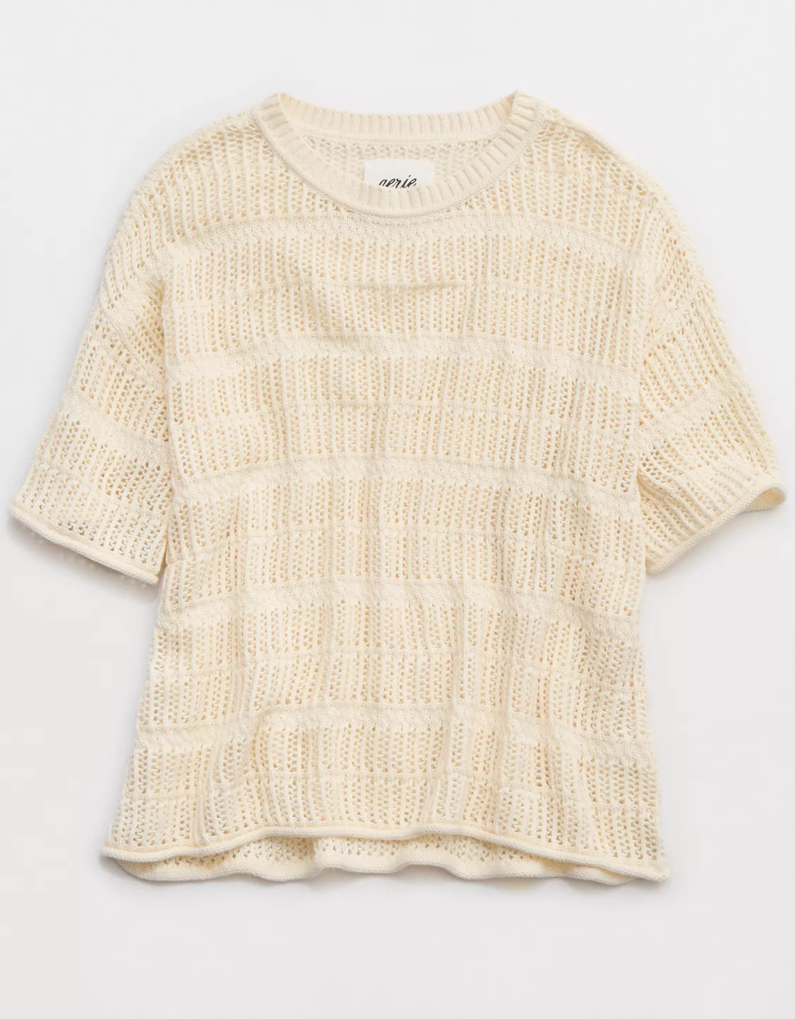 Aerie Crochet Oversized Short Sleeve Sweater | Aerie