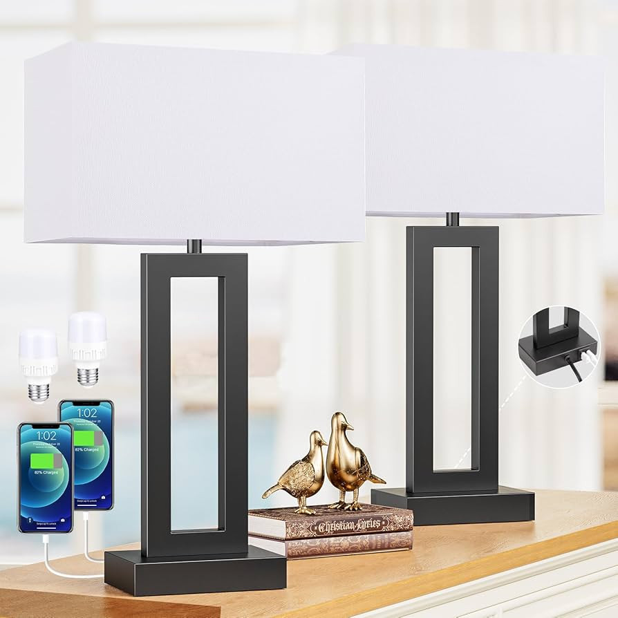 22" Tall Living Room Lamps for Night Stands - Touch Bedside Lamp with USB C+A, 3 Way Dimmable Bed... | Amazon (US)