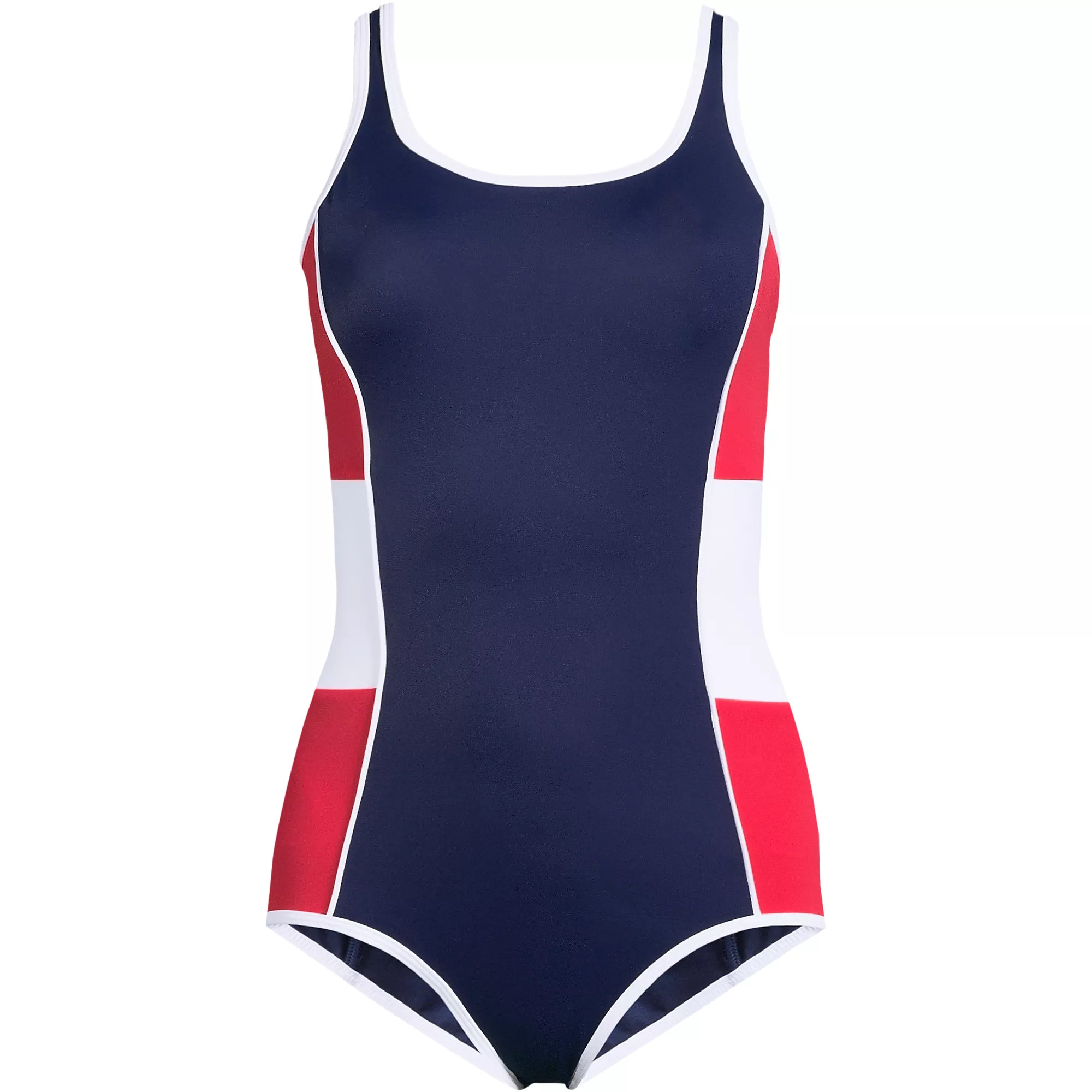 Women's Tugless Scoop Neck Colorblock Low Leg One Piece | Lands' End (US)