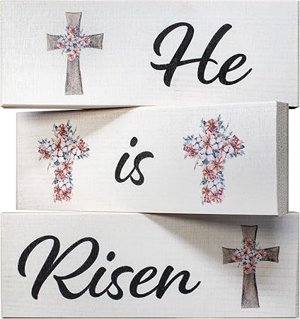 JennyGems He Is Risen Wooden Sign Set and Easter Decor, Tiered Tray and Tabletop Easter Decoratio... | Amazon (US)