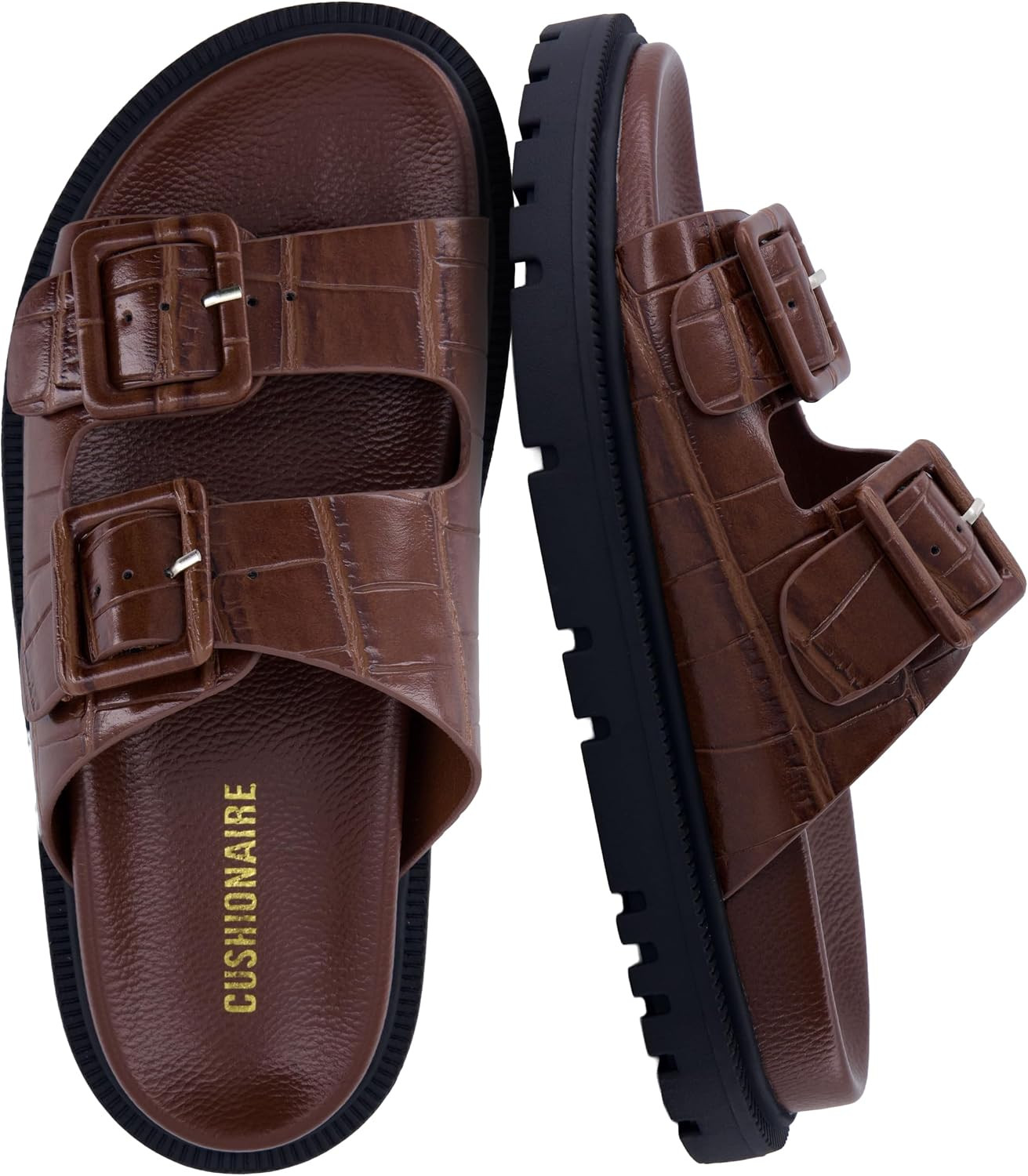 CUSHIONAIRE Fuse Chunky Womens Sandals with Double Buckle Straps and Durable Lug Sole, Casual Platform Sandals Women Footwear | Amazon (US)