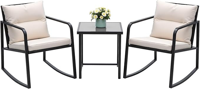 Devoko 3 Piece Rocking Bistro Set Wicker Patio Outdoor Furniture Porch Chairs Conversation Sets w... | Amazon (US)