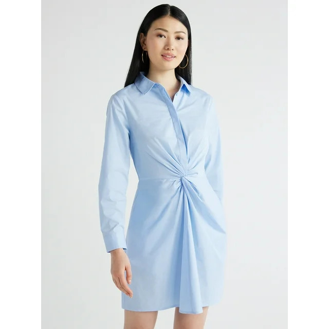 Scoop Women's Twist Front Poplin Mini Shirt Dress with Pockets, Sizes XS-XXL | Walmart (US)