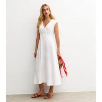 Women's White Tie V-Neck Pintuck Midi Dress New Look | New Look (UK)
