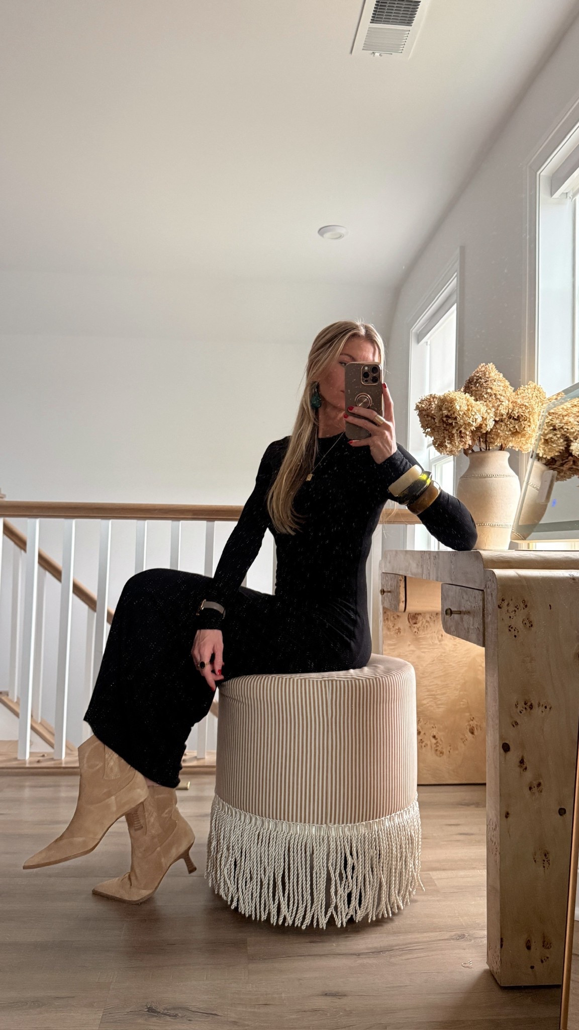 Church outfit today! 
Fitted long sleeve black maxi dress: TTS, wearing a small
Long camel cocoon coat: runs TTS, wearing a S 

#LTKgrwm #LTKSeasonal #LTKootd