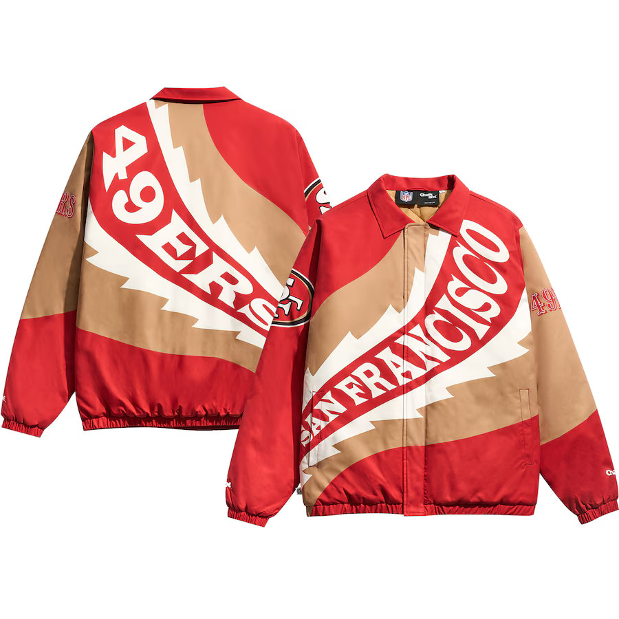 San Francisco 49ers Chalk Line Saw Blade Quilted Puffer Full-Zip Jacket - Scarlet/Gold | Fanatics
