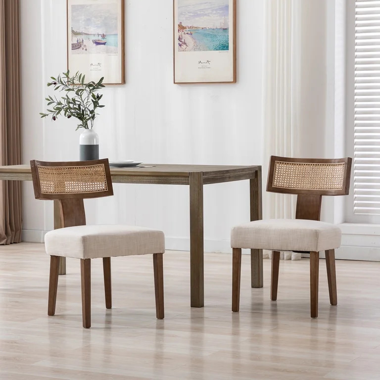 Guyou Modern Rattan Backrest Dining Chairs Set of 2, Mid-century Farmhouse Linen Upholstered Kitc... | Walmart (US)