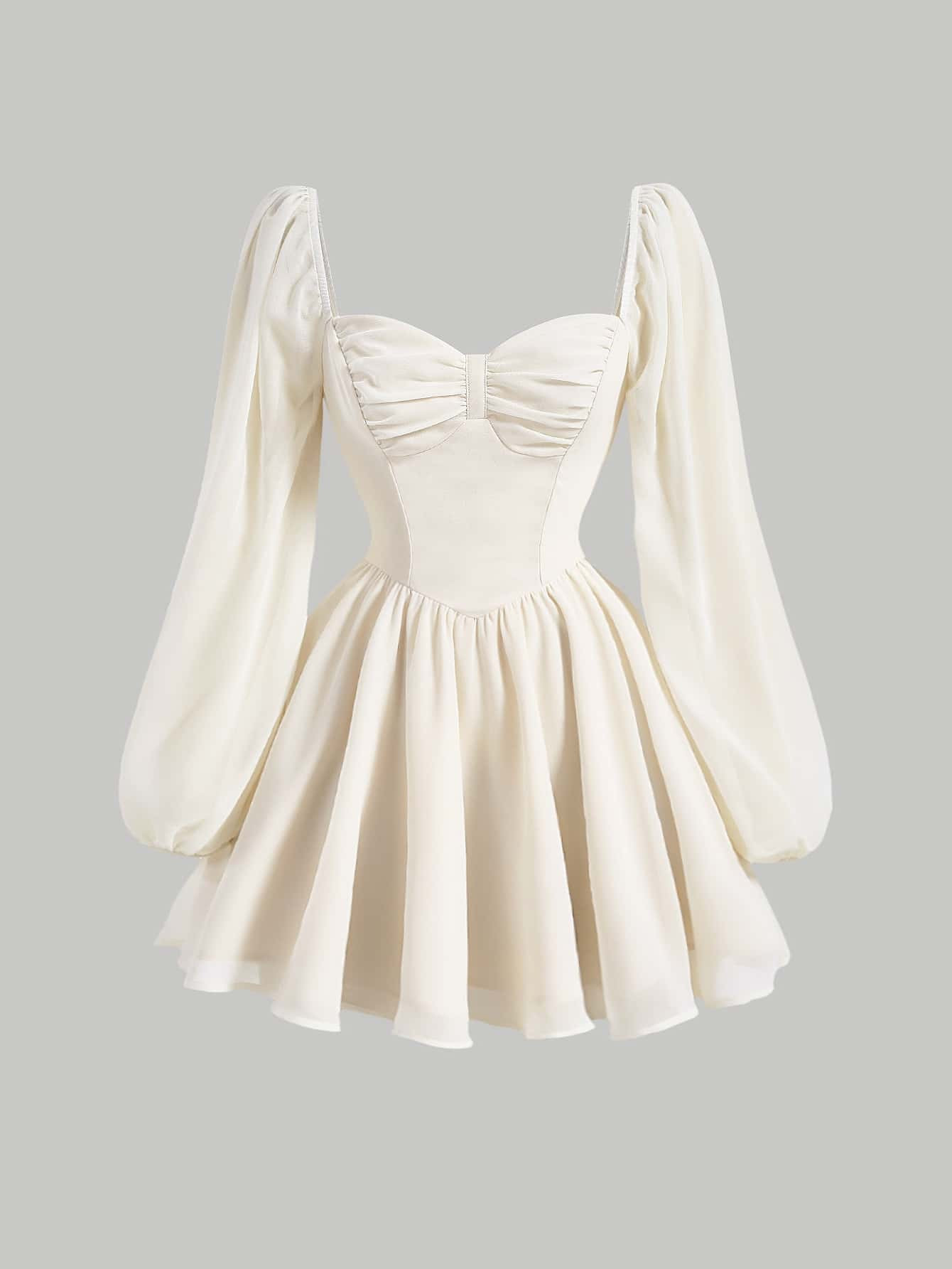 SHEIN MOD Vestido para vacaciones de primavera con mangas, cuello de corazón, manga farol, busto... | SHEIN