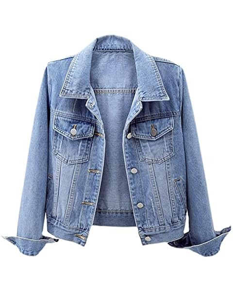 Locachy Women's Casual Denim Jacket Solid Color Basic Long Sleeve Jean Jacket Coat | Amazon (US)
