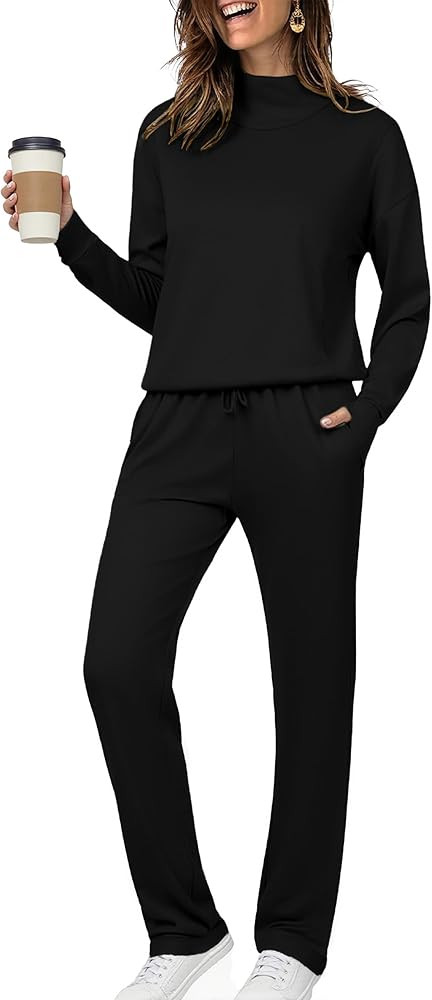 Totatuit Womens Lounge Sets Two Piece Tracksuits Casual Sweatsuits Mock Neck Tops with Thumb Hole... | Amazon (US)