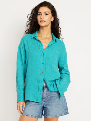Crinkle Gauze Loose Button-Down Shirt | Old Navy (US)