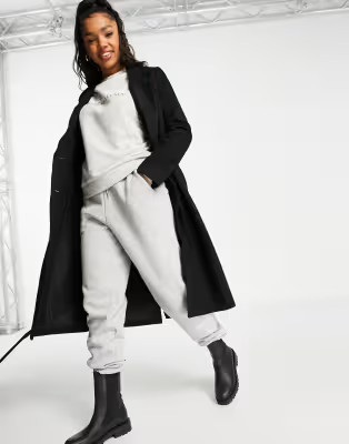 Monki Louise recycled wool long belted coat in black | ASOS (Global)