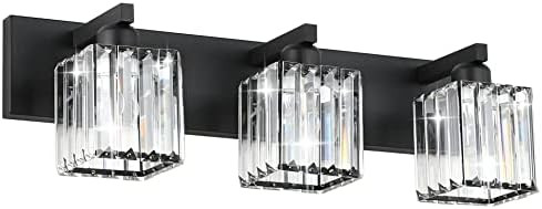 Aipsun Black Vanity Light Bathroom Lighting Fixtures 3 Light Crystal Modern Bathroom Vanity Light... | Amazon (US)