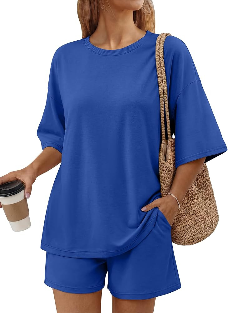ANRABESS Womens Oversized Lounge Sets 3/4 Sleeve T-Shirts Tops and Shorts Matching Pajamas Sets 2... | Amazon (US)