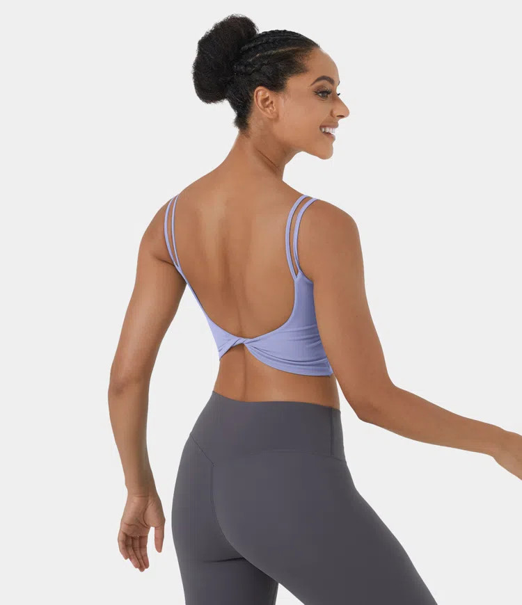 Double Straps Backless Twisted Cropped Yoga Tank Top | HALARA