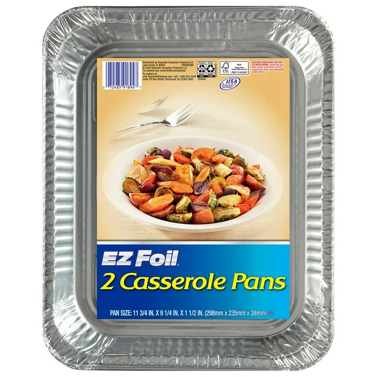 EZ Foil Disposable Casserole Pans, 11.75 x 11.25 inch, 2 Count | Walmart (US)