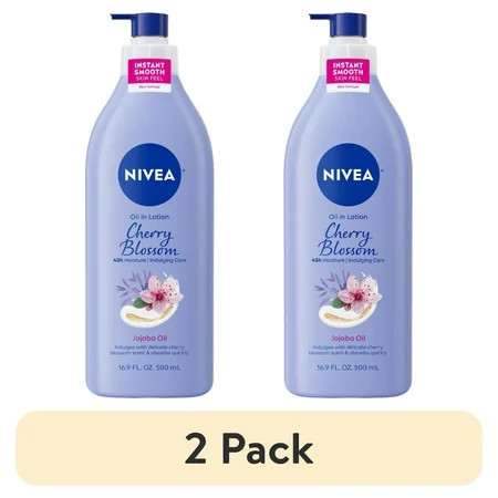 (2 pack) NIVEA Oil Infused Cherry Blossom and Jojoba Oil Body Lotion for Women, Fast-Absorbing, 16.9 fl oz | Walmart (US)