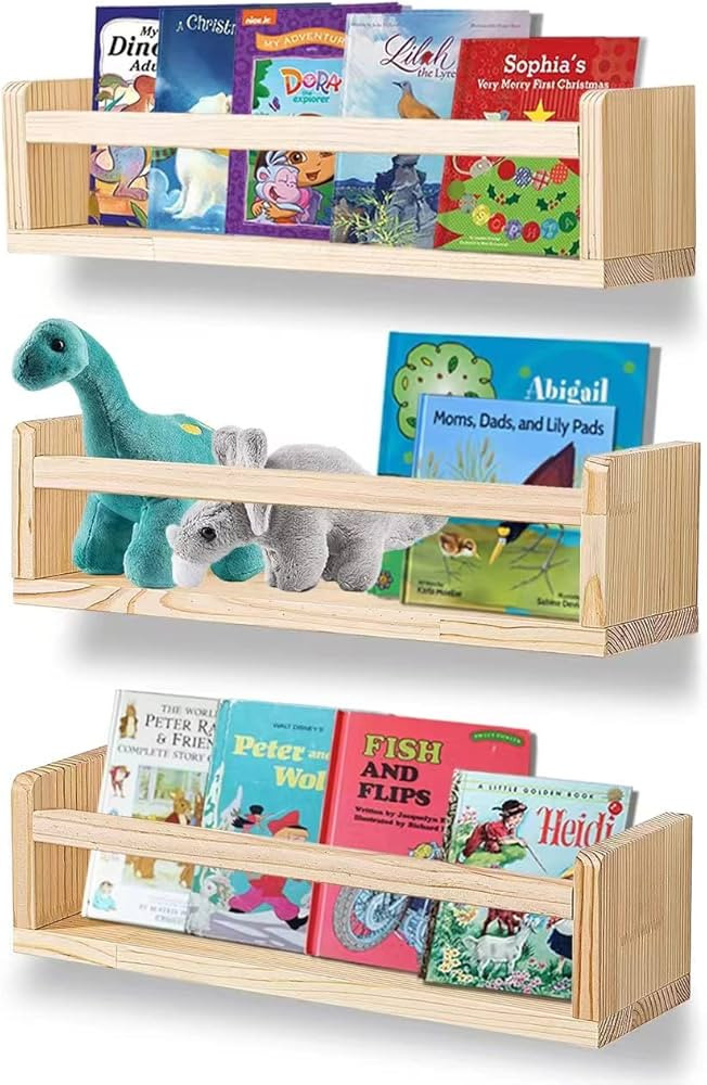 Baby Shelves Natural Floating Nursery Bookshelf Wood Nursery Book Shelves 16 Inch Wall Mounted Bo... | Amazon (US)