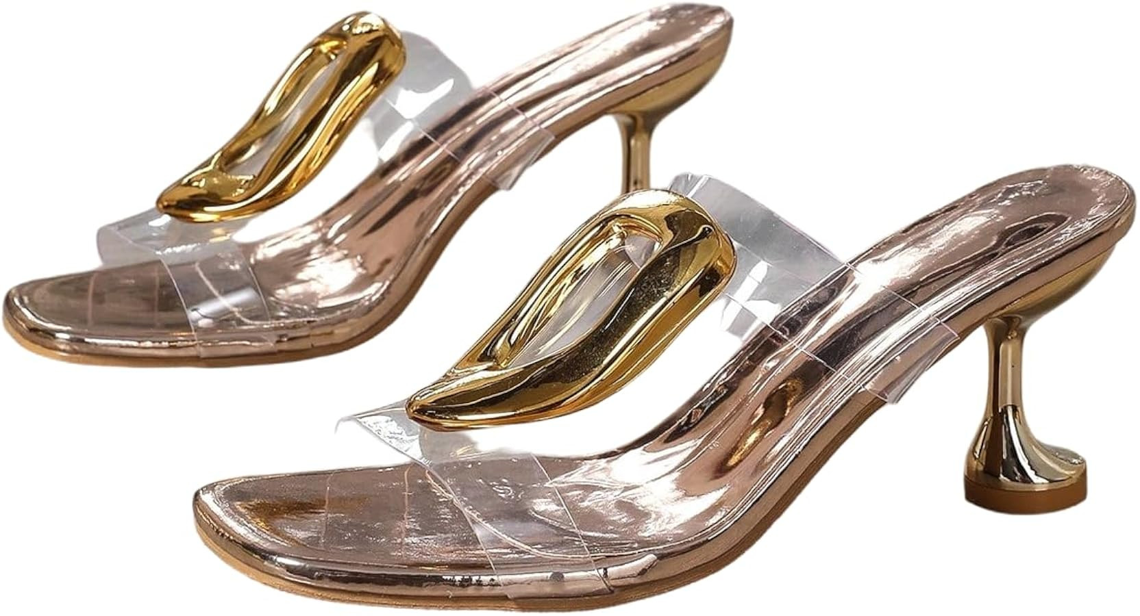 GORGLITTER Women's Clear Kitten Heels Transparent Dressy Metal Buckle Square Toe Party Cutout Hee... | Amazon (US)