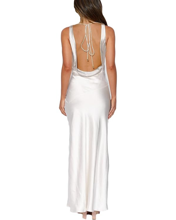 Women's 2025 Summer Satin Backless Elegant Dress for Wedding Guest Silk Sleeveless Cowl Neck Part... | Amazon (US)
