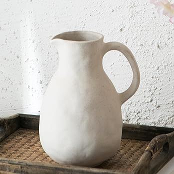 Kimdio Ceramic Vase with Handle, Modern Farmhouse Pitcher Vase for Home Decor, Rustic Pottery Vas... | Amazon (US)