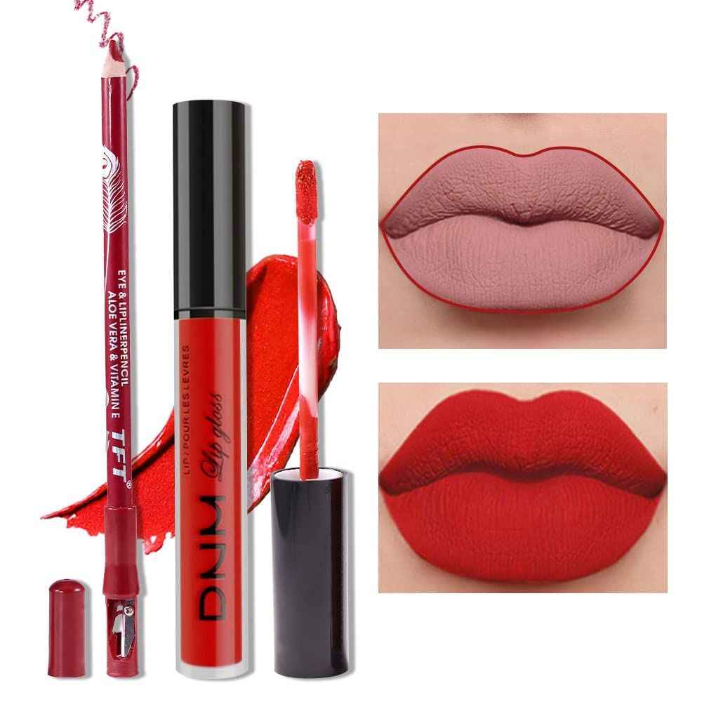 2pcs Matte Red Lip Liner and Lipstick Makeup Set, Liquid Lipstick 24H and Lip Liner Set Matt Liquid  | Amazon (US)