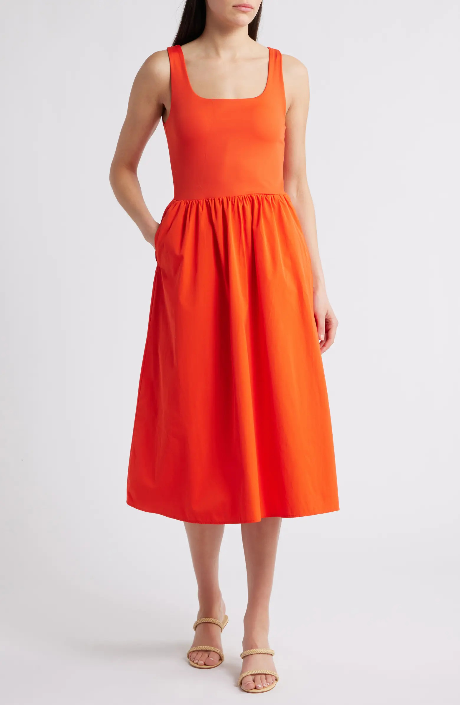 SPANX® SPANXsmooth™ Jersey Mixed Media Midi Dress | Nordstrom | Nordstrom