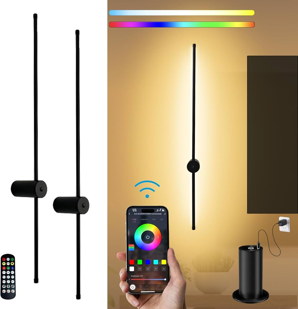 39" RBG Battery Operated Wall Sconces Set of 2- USB Rechargeable Wall Sconces with Removable Batt... | Amazon (US)