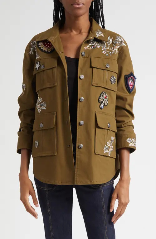 Cinq à Sept Embroidered Patch Jacket in Dark Olive/Multi at Nordstrom, Size X-Small | Nordstrom