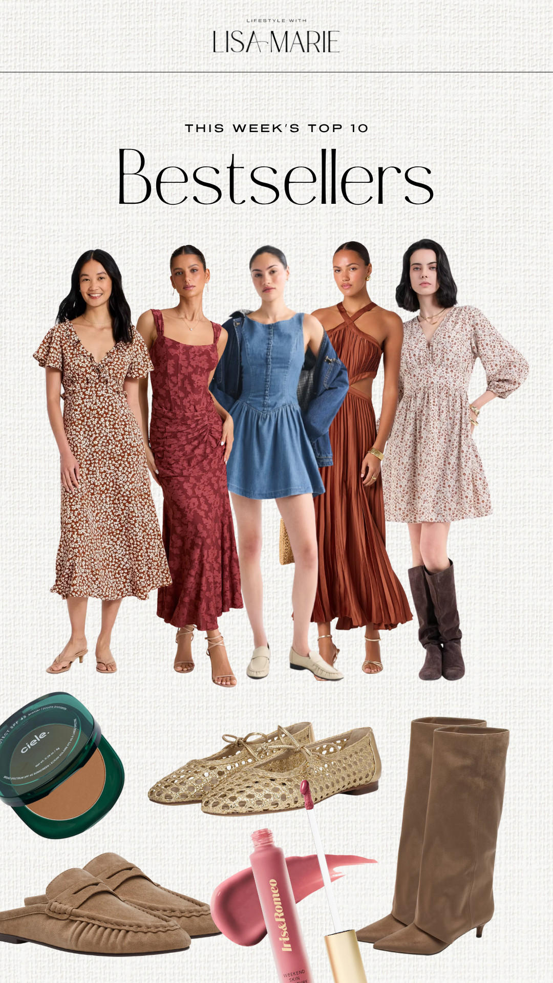 This week's top 10 bestsellers! Denim dresses and rompers. Fall wedding guest and event dresses. Elevated casual dresses and outfits. Family photo dresses. Ballet flats and mules for fall. Boots and booties. Clean beauty and cosmetics. SPF lip gloss and bronzer.

#LTKootd #LTKSeasonal #LTKPetite