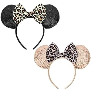 UNSPAZ Leopard Mouse Ears Headbands, 2 PCS Leopard Cheetah Mouse Ears Glitter Leopard Print Head... | Amazon (US)